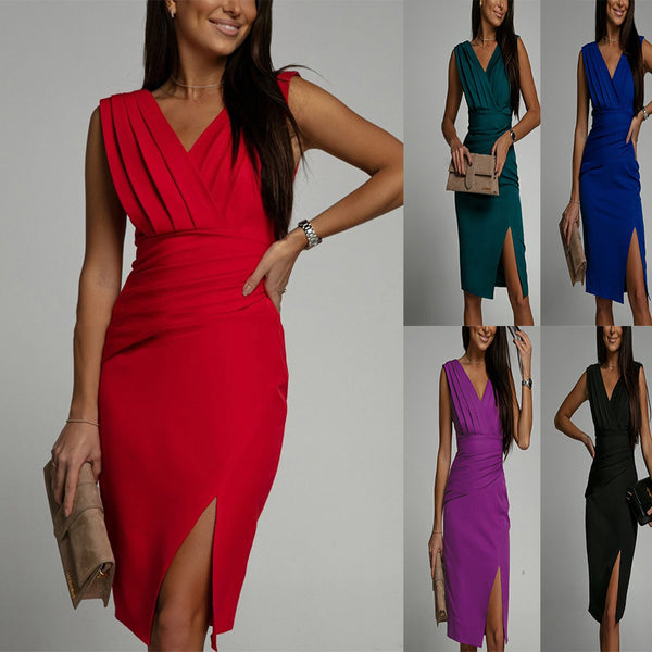 Sleeveless V-Neck Summer Dress with Side Slit